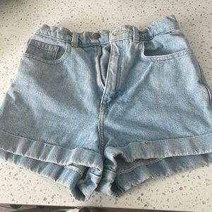 Light wash high waisted jean shorts